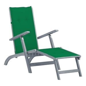 vidaXL Solid Acacia Wood Patio Deck Chair in Natural/Green Cushion