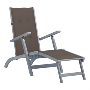 vidaXL Solid Acacia Wood Patio Deck Chair with Footrest and Cushion