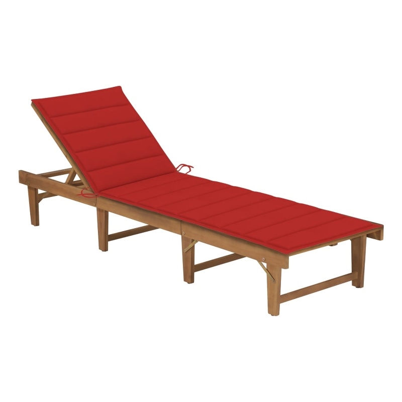 vidaXL Solid Acacia Wood Sun Lounger in Red Cushion