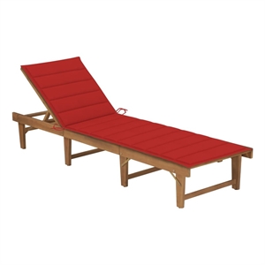 vidaXL Solid Acacia Wood Sun Lounger in Red Cushion