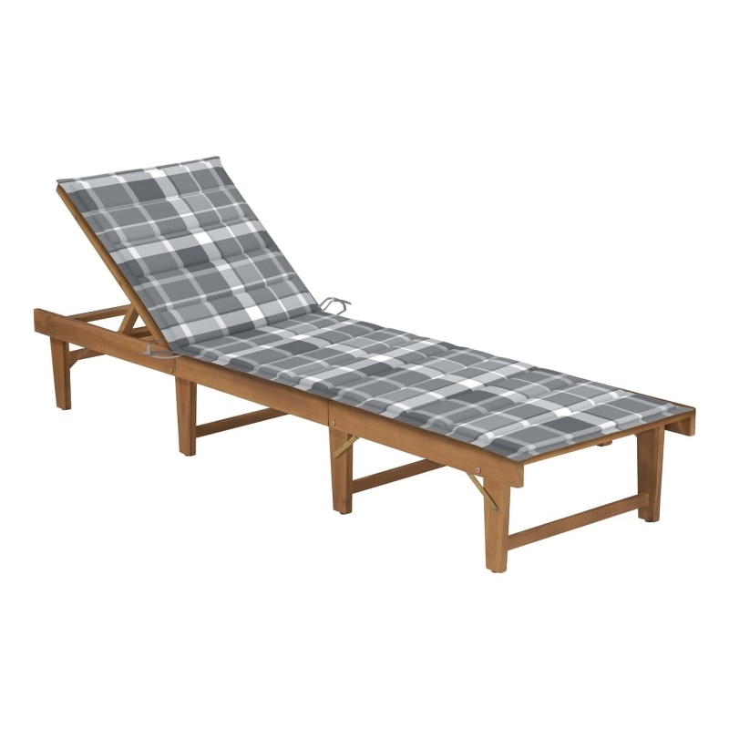 vidaXL Solid Acacia Wood Sun Lounger in Gray Cushion