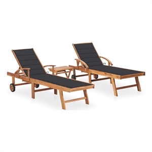 vidaXL Teak Hardwood 2 Pcs Sun Lounger with Table and Anthractie Cushion