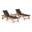 vidaXL Teak Hardwood 2 Pcs Sun Lounger with Table and Anthractie Cushion