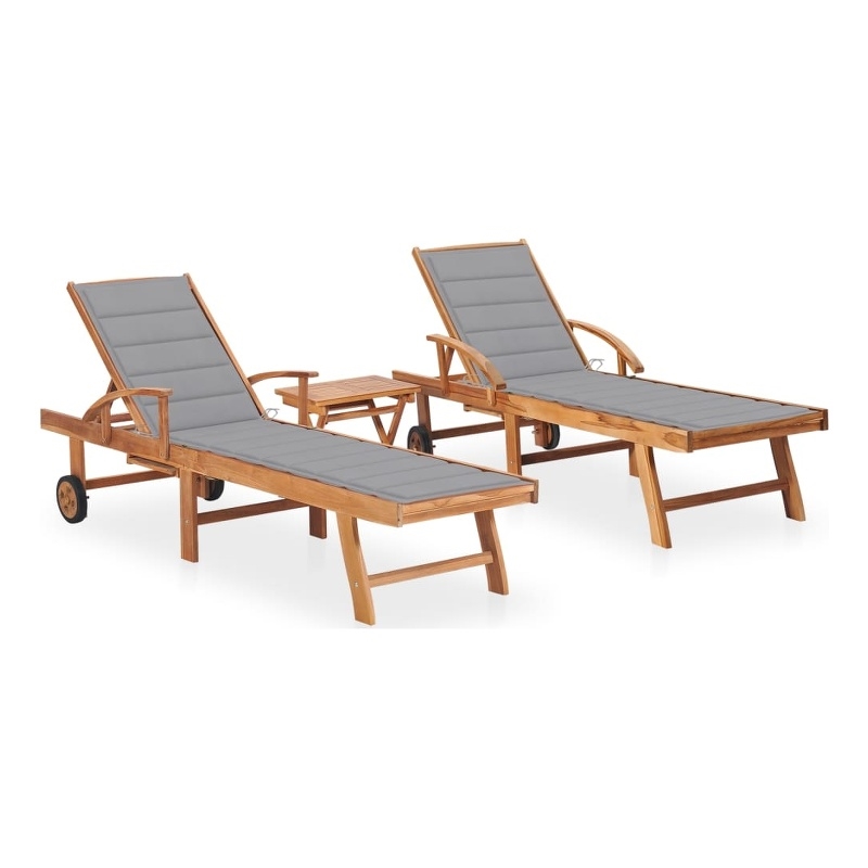 vidaXL Sun Lounger in Gray Cushion (Set of 2)
