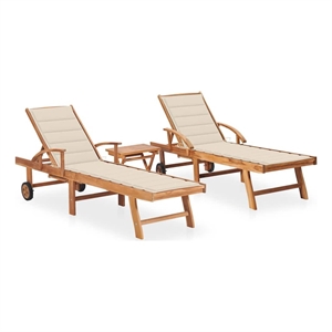 vidaXL Teak Wood Sun Lounger in Cream (Set of 2)