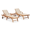 vidaXL Teak Wood Sun Lounger in Cream (Set of 2)