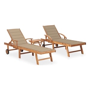 vidaXL Teak Wood 2 Pc Sun Lounger and Table in Beige