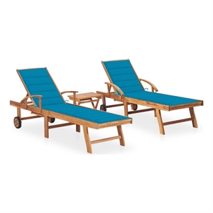 vidaXL Teak Wood Sun Lounger in Blue (Set of 2)
