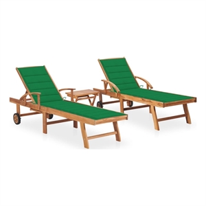 vidaXL Teak Wood Sun Lounger in Green (Set of 2)