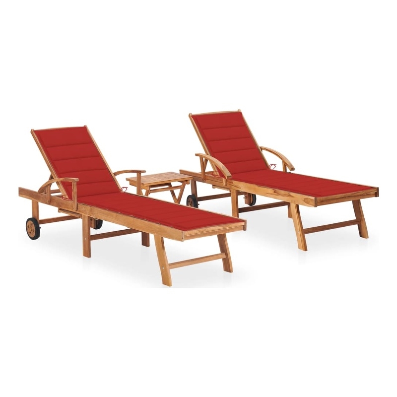 vidaXL Sun Lounger in Red Cushion (Set of 2)