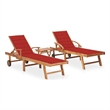 vidaXL Sun Lounger in Red Cushion (Set of 2)