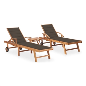vidaXL Teak Wood Sun Lounger in Taupe (Set of 2)
