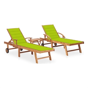 vidaXL Teak Wood Sun Lounger in Green Cushion (Set of 2)
