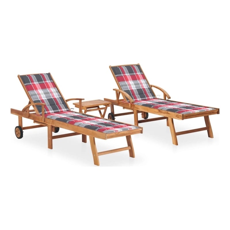 vidaXL Teak Wood Pation Sun Lounger in Brown (Set of 2)