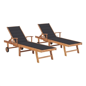 vidaXL Teak Wood Sun Lounger in Anthracite (Set of 2)