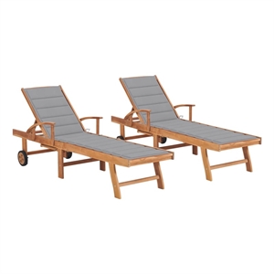 vidaXL Teak Wood Sun Lounger in Gray Cushion (Set of 2)