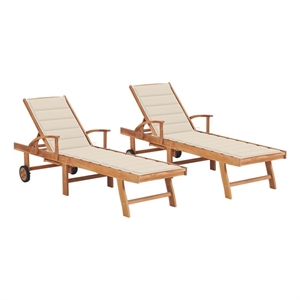 vidaXL Teak Wood Sun Lounger in Cream Cushion (Set of 2)