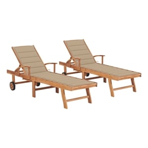 vidaXL Natural Teak Sun Lounger in Beige (Set of 2)