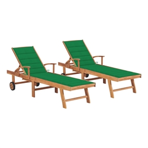 vidaXL Teak Wood Sun Lounger in Green (Set of 2)