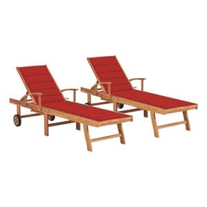 vidaXL Sun Lounger in Red Cushion (Set of 2)