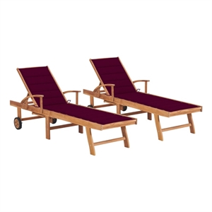 vidaXL Sun Lounger in Wine Red Cushion (Set of 2)