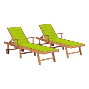 vidaXL Teak Wood Sun Lounger in Green (Set of 2)