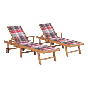 vidaXL Teak Wood Sun Lounger in Red (Set of 2)