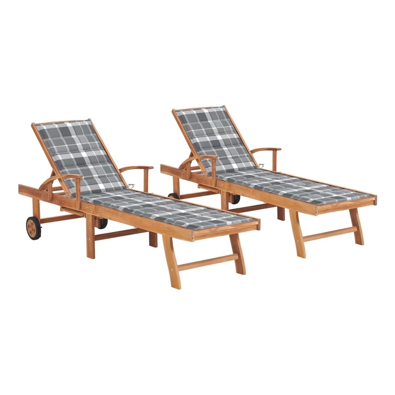 vidaXL Teak Wood Sun Lounger in Gray (Set of 2)