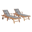 vidaXL Teak Wood Sun Lounger in Gray (Set of 2)