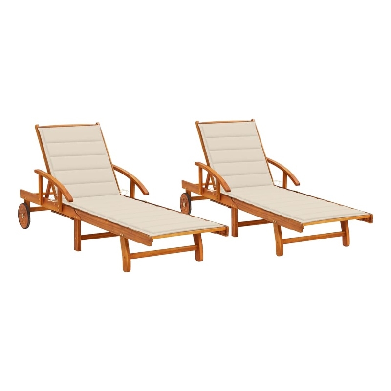 vidaXL Solid Acacia Wood Sun Lounger in Cream