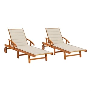 vidaXL Foldable Solid Acacia Wood Sun Lounger in Beige