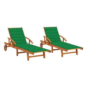 vidaXL Solid Acacia Wood Sun Lounger in Green Cushion