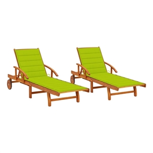 vidaXL Solid Acacia Wood Sun Lounger in Green Cushions
