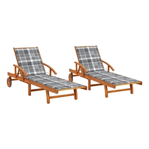 vidaXL Solid Acacia Wood Sun Lounger with Cushions in Brown (Set of 2)