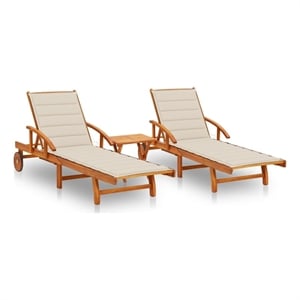 vidaXL Collapsible Solid Acacia Wood Sun Lounger in Beige