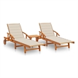 vidaXL Collapsible Solid Acacia Wood Sun Lounger in Beige