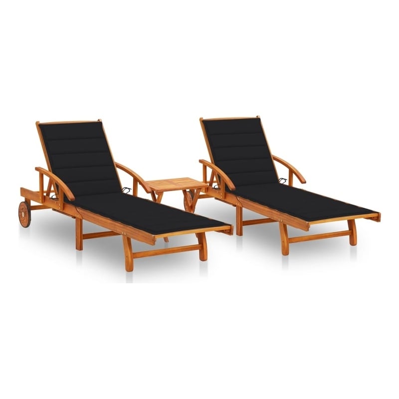 vidaXL Solid Acacia Wood Sun Lounger in Black