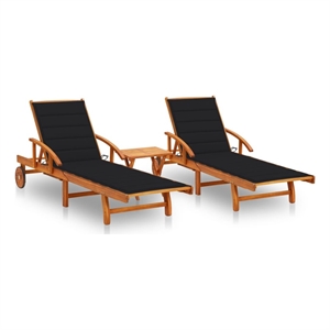 vidaXL Solid Acacia Wood Sun Lounger in Black