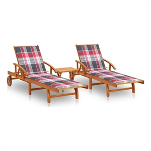 vidaXL Sun Lounger Set in Brown w/ Red Cushion