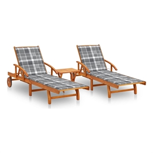 vidaXL Solid Acacia Wood 2 Pc Sun Lounger and Table with Cushions in Brown