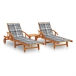 vidaXL Solid Acacia Wood 2 Pc Sun Lounger and Table with Cushions in Brown