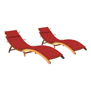 vidaXL Solid Acacia Wood Patio Sun Lounger in Red