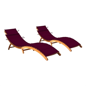 vidaXL Solid Acacia Wood Sun Lounger in Wine Red