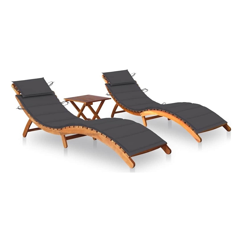 vidaXL Solid Acacia Wood Sun Lounger in Anthracite