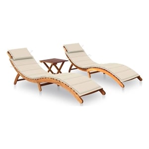 vidaXL Solid Acacia Wood Sun Lounger in Cream