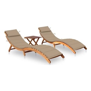 vidaXL Sun Lounger Set in Brown w/ Beige Cushion