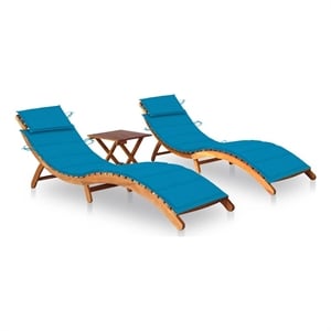 vidaXL Solid Acacia Wood Sun Lounger in Blue Cushions