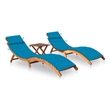 vidaXL Solid Acacia Wood Sun Lounger in Blue Cushions