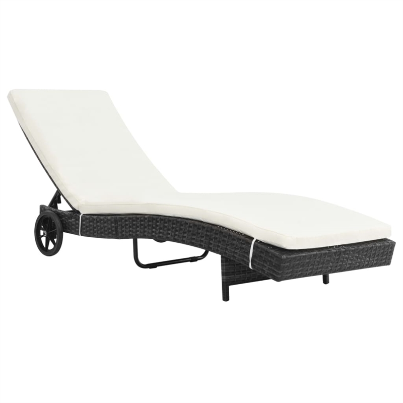vidaXL PE Rattan Sun Lounger with Wheels in Black (Set of 2)