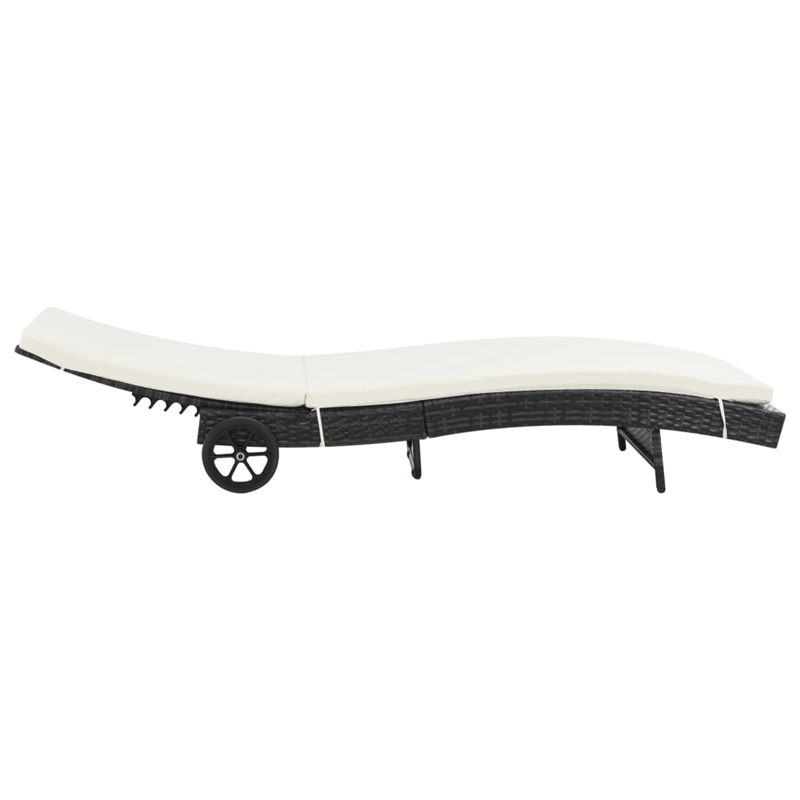 vidaXL PE Rattan Sun Lounger with Wheels in Black (Set of 2)